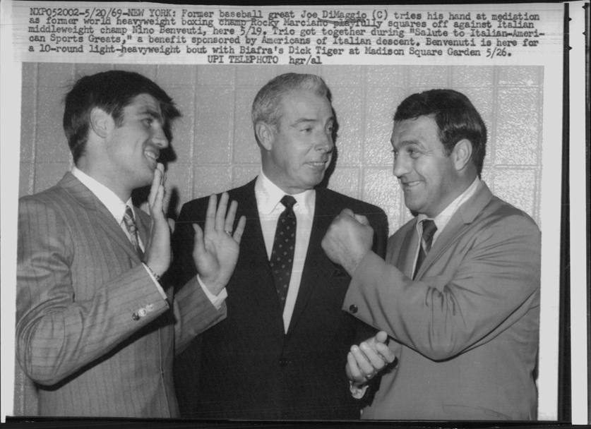 Il 20 maggio del 1969 tra Rocky Marciano e Nino Benvenuti a New York (Upi)